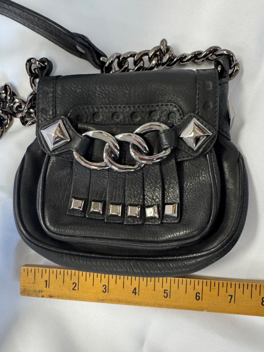 Michael Kors Black Leather Studded Chain Mini Handbag Vintage - Picture 14 of 16